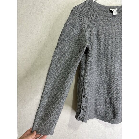 J. JILL Gray Long Sleeve Round Neck Pullover Sweater Side Buttons Capsule SMALL - Picture 5 of 9